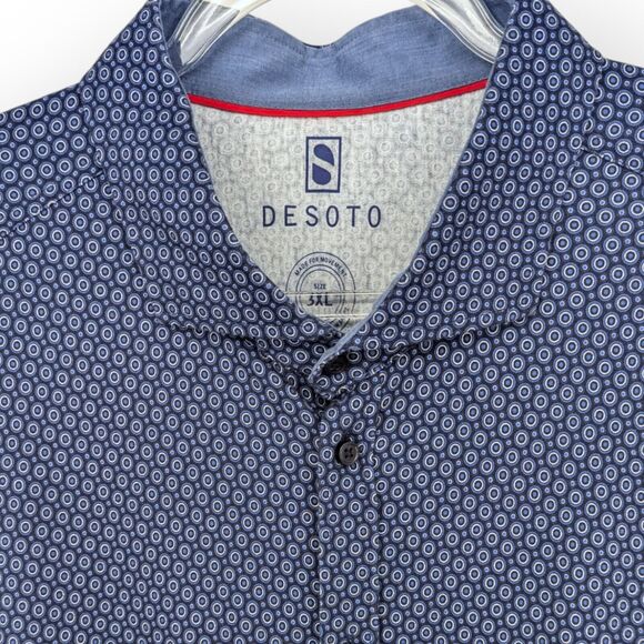 Desoto Men's 3XL Konrad Jersey Shirt Button Up Navy Print Collared Long Sleeve - Picture 2 of 10